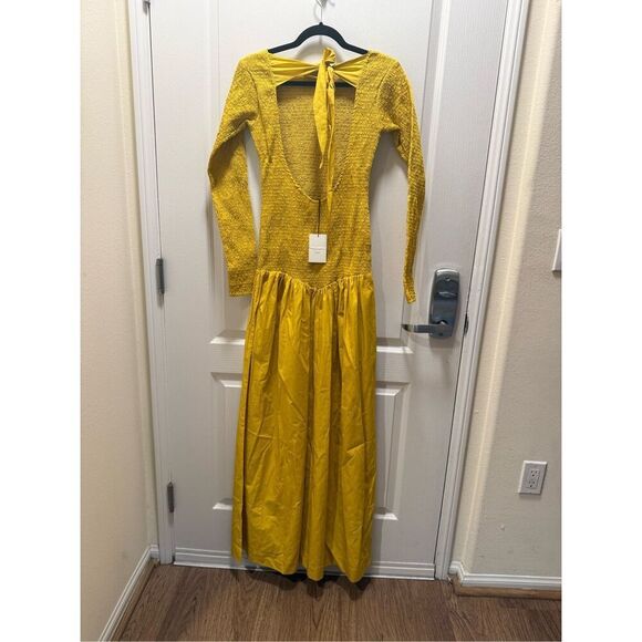 SWF Textured Open Maxi Dress cutout back Color: Golden size S NWT $409 - Picture 2 of 3